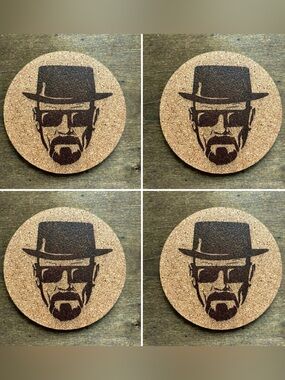 Breaking Bad Heisenberg Laser Engraved Cork Coasters Lot of 4